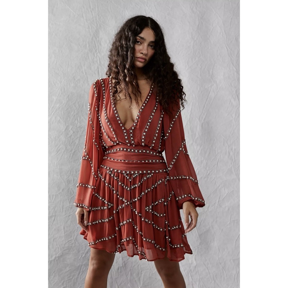 Free People Jen's Pirate Booty Odyssey Mini Dress Size Small Copper $589 Worn 1X